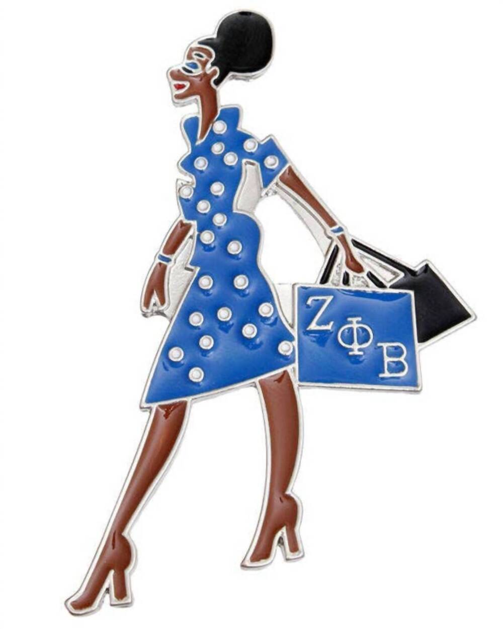 NEW PINKTOWNUSA women's sorority glam gal shopping brooch in blue/white